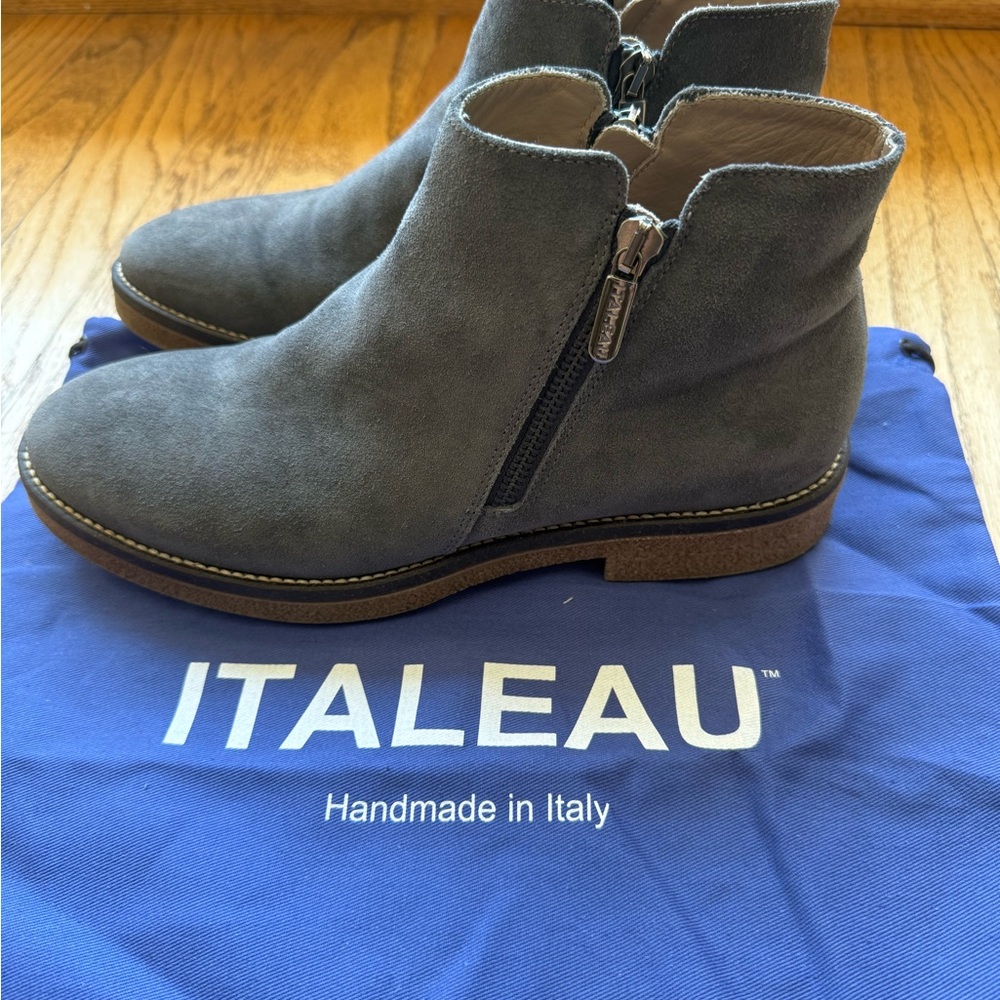 ITALEAU Gray Suede Ankle Booties with Side Zippers